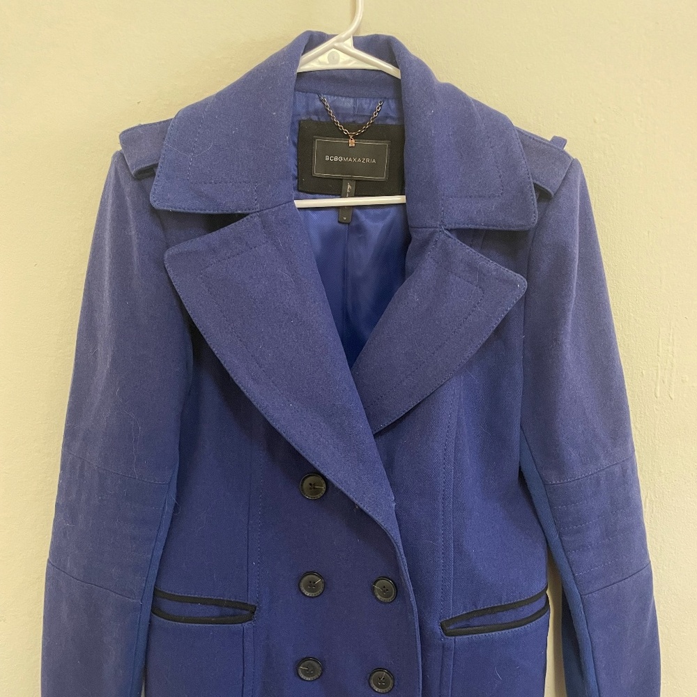 BCBG Maxazria Blue Double Breasted Peacoat, M